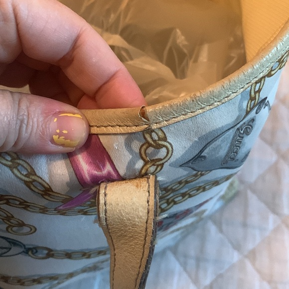 Gucci silk satin pattern tote with cream colored leather. Rehab project - Picture 6 of 17